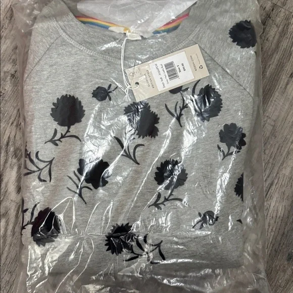 NWT Boden Sweatshirt Womens Grey Marl Leafy Bud Crew Neck Cotton Stretch - Picture 2 of 4